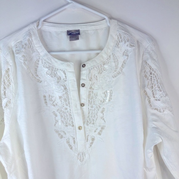 Chico’s crisp white long sleeve tunic jewel neck with cut out lace 3 (US16/18) - Picture 6 of 12